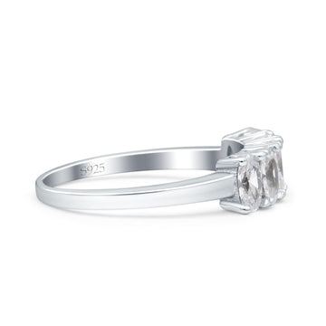 Half Eternity Ring Wedding Engagement Band Oval Simulated Cubic Zirconia 925 Sterling Silver